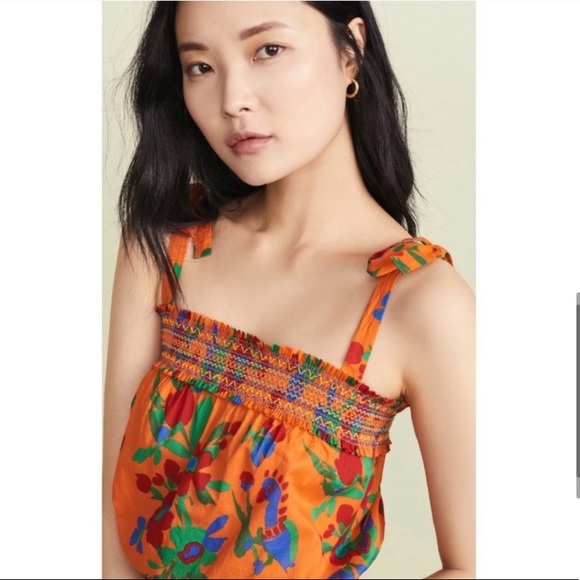 Tory Burch Orange Colorful Smocked Floral Sun Dress - Picture 2 of 7